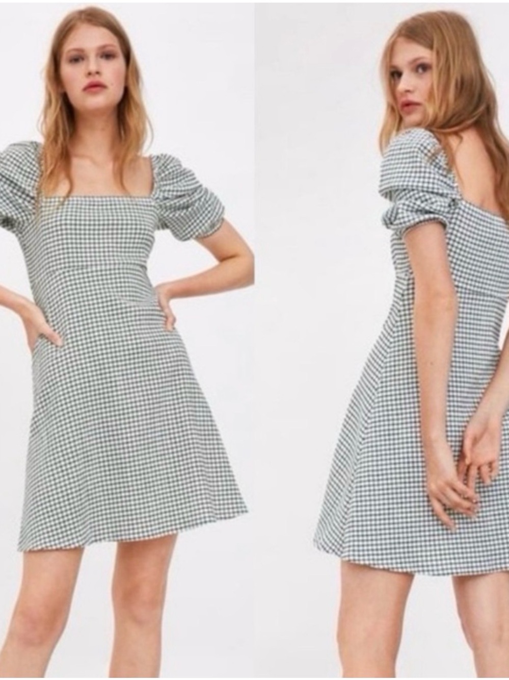 Zara B&W Gingham Puff Sleeve Mini Dress Cottagecore